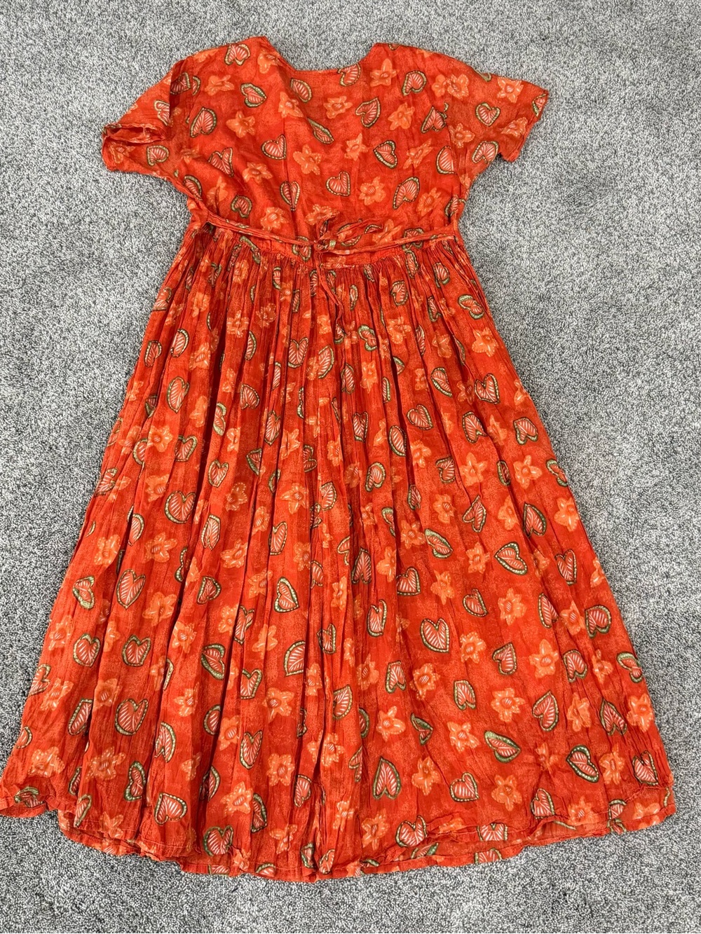 Vtg Jane Ashley 100% Cotton Voile Novelty Print Orange Midi Dress Women’s M - Picture 10 of 11